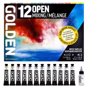Golden OPEN Slow-Drying Acrylics 12 x 22ml Color + Thinner Set Mixing