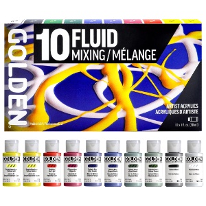 Golden Fluid Acrylics 10 x 1oz Set Mixing