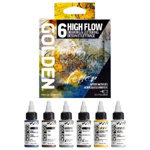 Golden High Flow Acrylics 6 x 1oz Set Drawing & Lettering