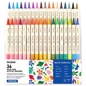 Grabie Premium Dual Tone Brush Acrylic Paint Marker 36 Set