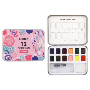 Grabie Watercolor Pocket 12 Set w/Brush Floral