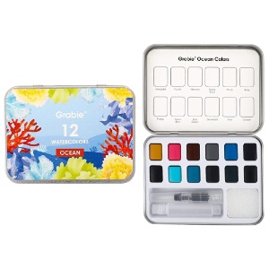 Grabie Watercolor Pocket 12 Set w/Brush Ocean