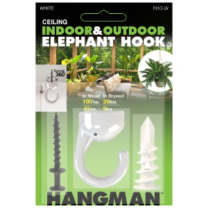 Hangman Products Indoor/Outdoor Elephant Hook White