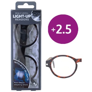 If USA Light-Up Readers Eye Glasses +2.5 Tortoise Shell