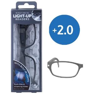 If USA Light-Up Readers Eye Glasses +2.0 Concept Gray