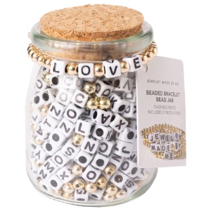 Jewelry Made By Me Bead Jar Love Gold Square Letters