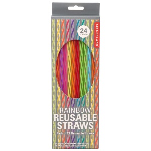Kikkerland Rainbow Reusable Straws 24 Pack 11"