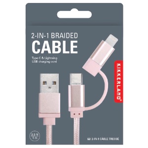 Kikkerland 2-in-1 Braided Cable Rose Gold