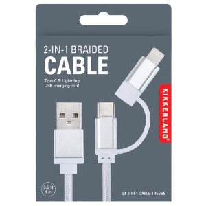 Kikkerland 2-in-1 Braided Cable Silver