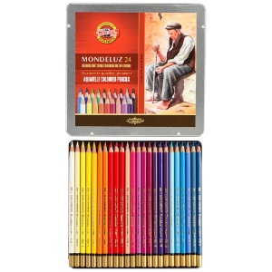 Mondeluz Aquarelle Watercolor Pencil 24-Color Tin Case Set