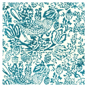 Lamali Thrush & Strawberries Lokta Paper 20"x30" White/Blue