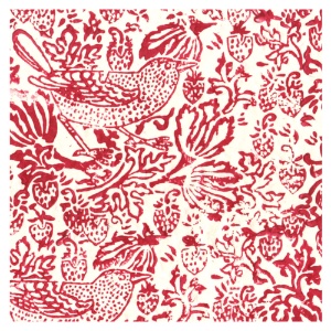 Lamali Thrush & Strawberries Lokta Paper 20"x30" White/Red