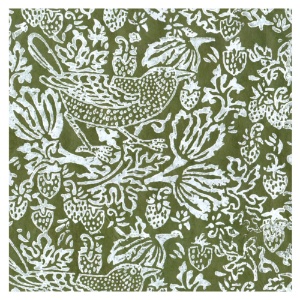Lamali Thrush & Strawberries Lokta Paper 20"x30" Avocado/White