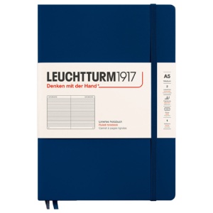 LEUCHTTURM1917 Notebook Medium A5 Hardcover 5-3/4"x8" Ruled Navy