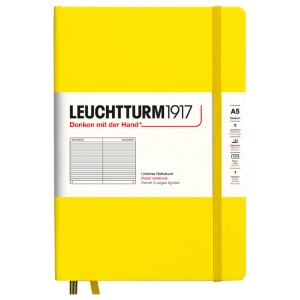 LEUCHTTURM1917 Notebook Medium A5 Hardcover 5-3/4"x8-1/4" Ruled Lemon