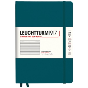 LEUCHTTURM1917 Notebook Medium A5 Hardcover 5-3/4"x8-1/4" Ruled Pacific