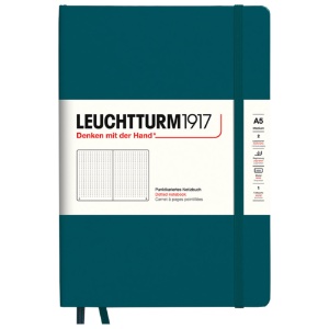LEUCHTTURM1917 Notebook Medium A5 Hardcover 5-3/4"x8-1/4" Dot Pacific Green
