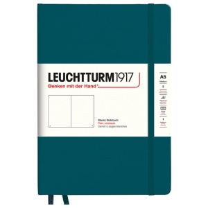 LEUCHTTURM1917 Notebook Medium A5 Hardcover 5-3/4"x8-1/4" Plain Pacific