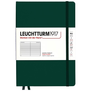 LEUCHTTURM1917 Notebook Medium A5 Hardcover 5-3/4"x8-1/4" Ruled Forest Green