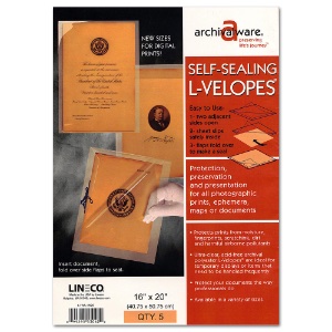 Lineco Self-Sealing Archival Polyester L-Velopes 5 Pack 16"x20"