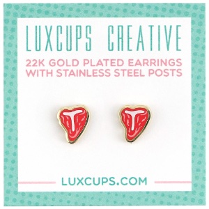 LuxCups Creative Enamel Earrings T-Bone Steak