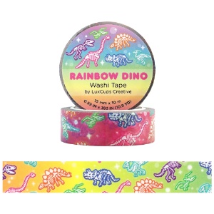 LuxCups Creative Washi Tape 15mm Rainbow Dino