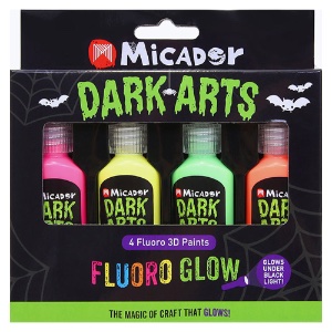 Micador Dark Arts Fluoro 3D Paints 4 x 22ml Set Assorted