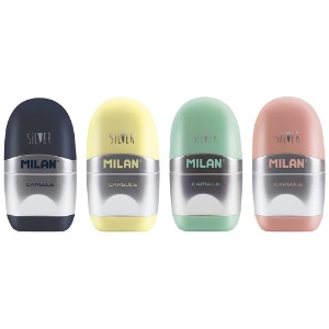 Milan CAPSULE Sharpener + Eraser Silver