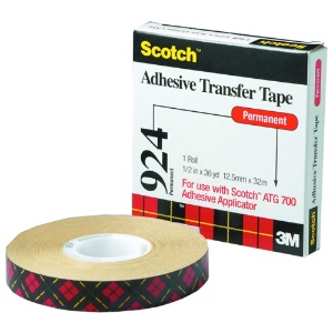 3M Scotch #924 ATG Adhesive Transfer Tape 1/2"x36yd Clear
