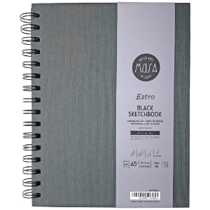 Musa A5 Estro Black Sketchbook Spiral 50 Sheets 5.8"x8.3" Black