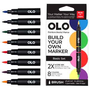 OLO Premium Alcohol Brush Marker 8 Set Basic