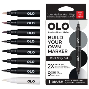 OLO Premium Alcohol Brush Marker 8 Set Cool Gray