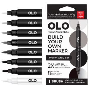 OLO Premium Alcohol Brush Marker 8 Set Warm Gray