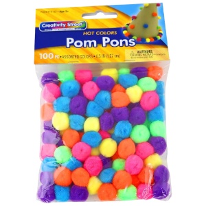 Creativity Street Pom Pons 0.5" x 100 Pack Hot Colors