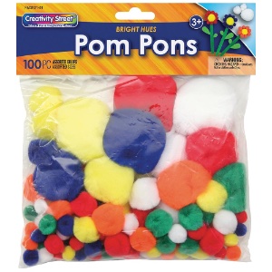 Creativity Street Assorted Size Pom Pons 100 Pack Bright Hues