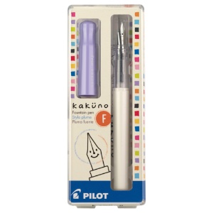 Kakuno Fountain Pen, FINE - White Barrel/Purple Cap