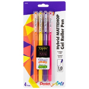 Pentel Arts MATTEHOP Hybrid Gel Roller Pen 1.0mm 4 Pack O/Y/P/V
