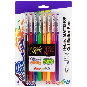 Pentel Arts MATTEHOP Hybrid Gel Roller Pen 1.0mm 8 Pack Assorted