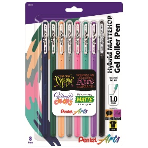 Pentel Arts MATTEHOP Hybrid Gel Roller Pen 1.0mm 8 Pack Set C