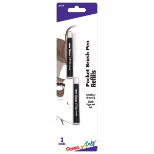 Pentel Arts Pocket Brush Pen Refill 2 Pack Sepia