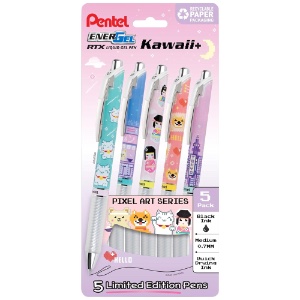 Pentel EnerGel RTX Limited Edition Kawaii Liquid Gel Pen 5 Pack 0.7mm