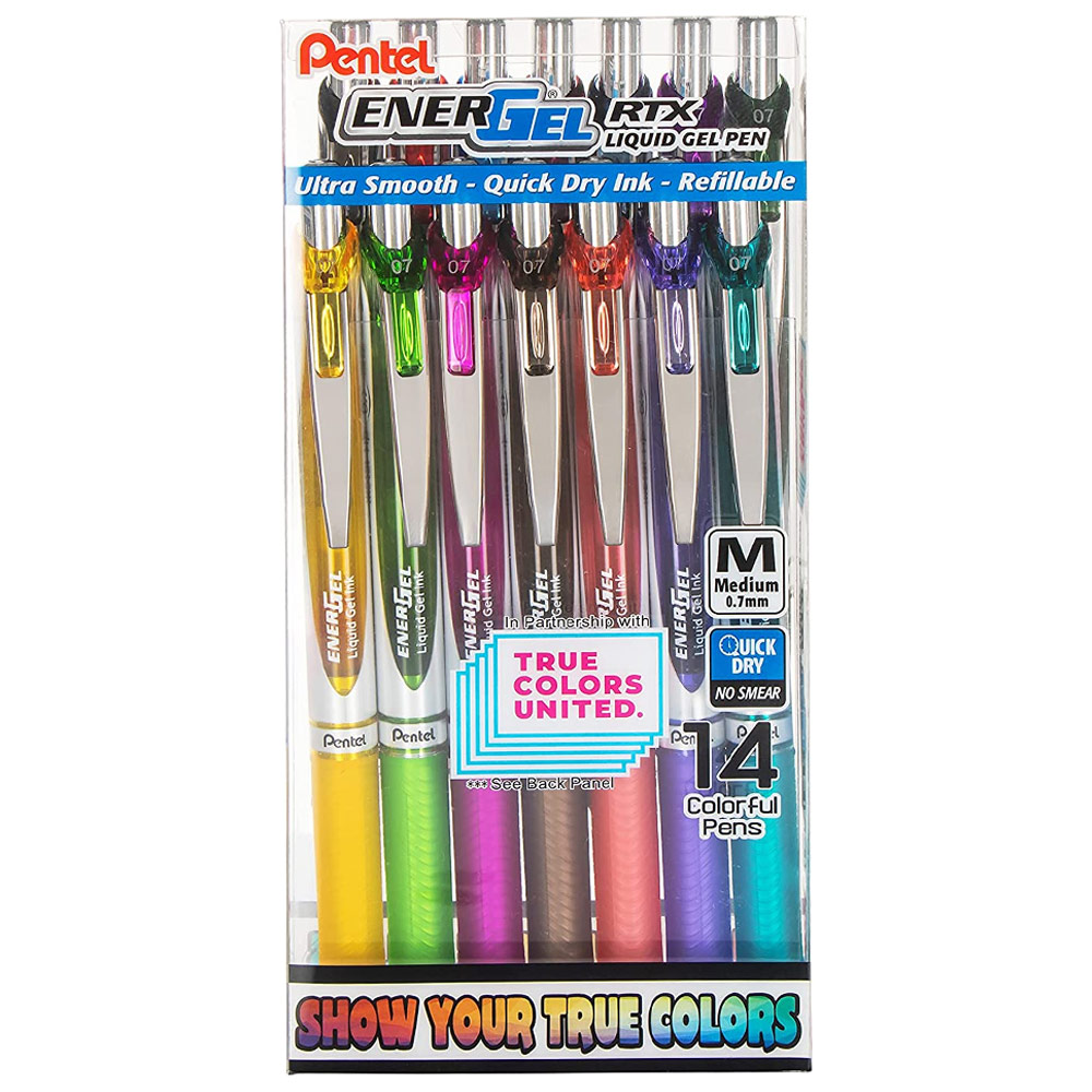 Pentel EnerGel RTX Liquid Gel Pen 0.7mm 14 Pack Show Your True Colors