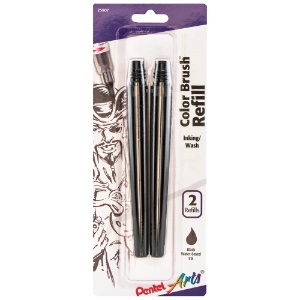 Pentel Arts Color Water-Based Dye Ink Brush Pen Refill 2 Pack Black