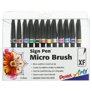 Pentel Arts Sign Pen Micro Brush 12 Set Assorted