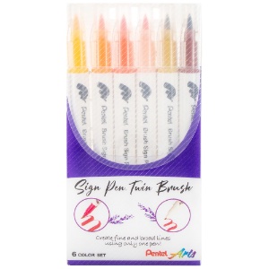 Pentel Arts Sign Pen Twin Brush 6 Set Yellow Hues