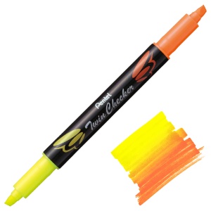 Pentel Twin Checker Dual-Tip Chisel Highlighter Yellow/Orange