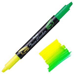 Pentel Twin Checker Dual-Tip Chisel Highlighter Yellow/Green