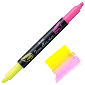 Pentel Twin Checker Dual-Tip Chisel Highlighter Yellow/Pink