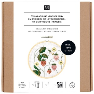 Rico Design Cross Stitch Kit 3.9" Strawberry Wreath
