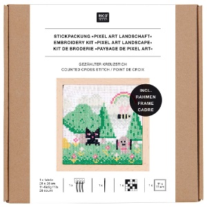 Rico Design Cross Stitch Kit 4.3"x4.3" Pixel Art Landscape